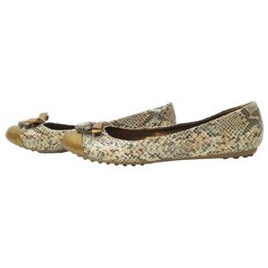 Libby Edelman Snakeskin Print Flats Women 8.5 M Golden Bronze Bow Toe Rhinestone